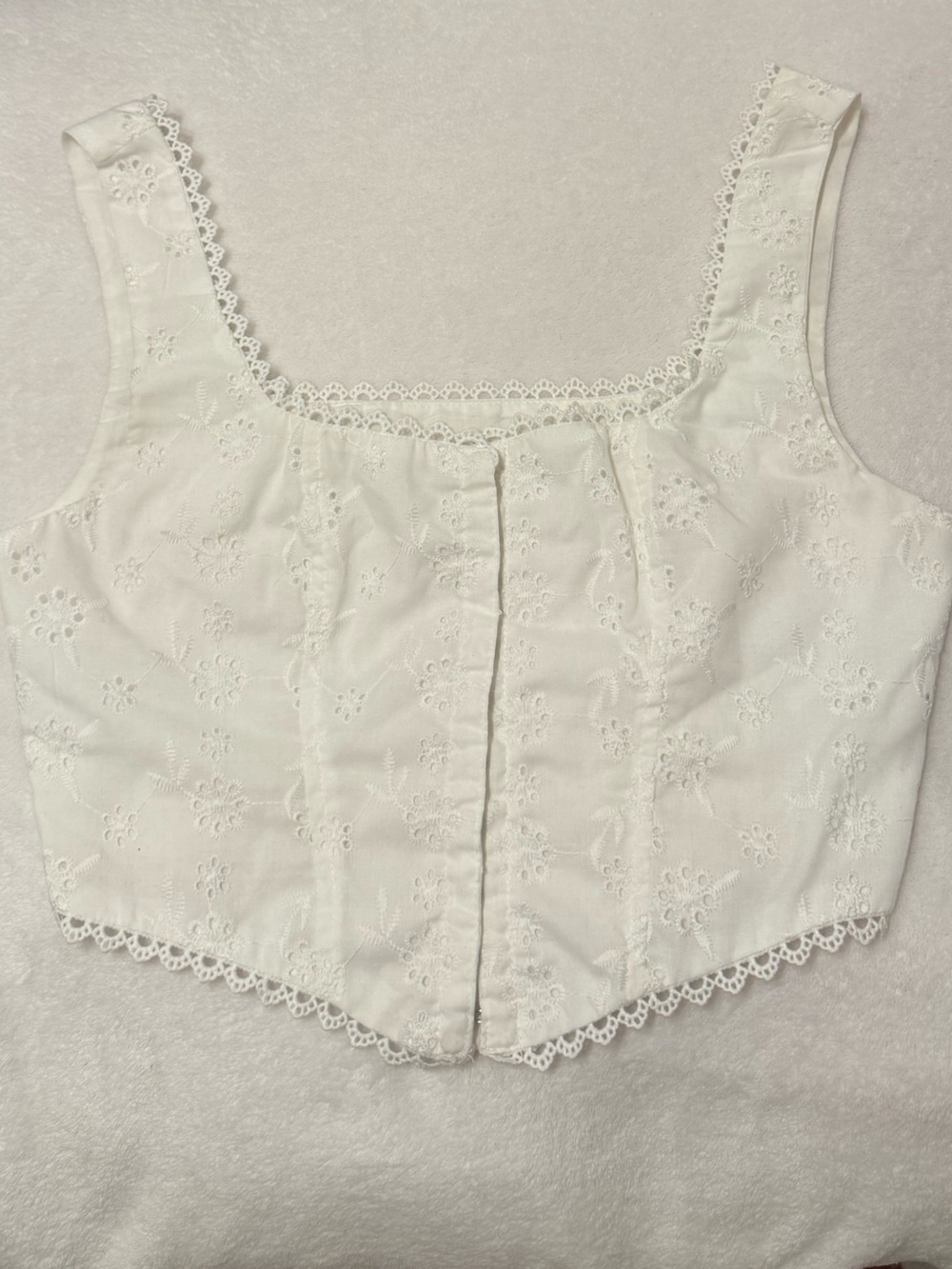 White Eyelet Hook Closure Top